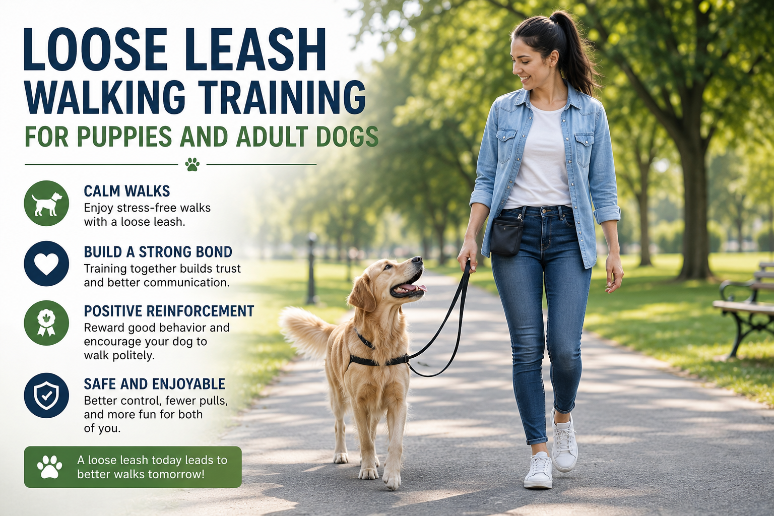 Loose Leash Walking Training for Puppies and Adult Dogs